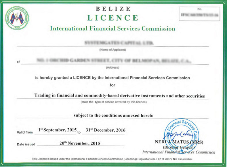 Belize forex license